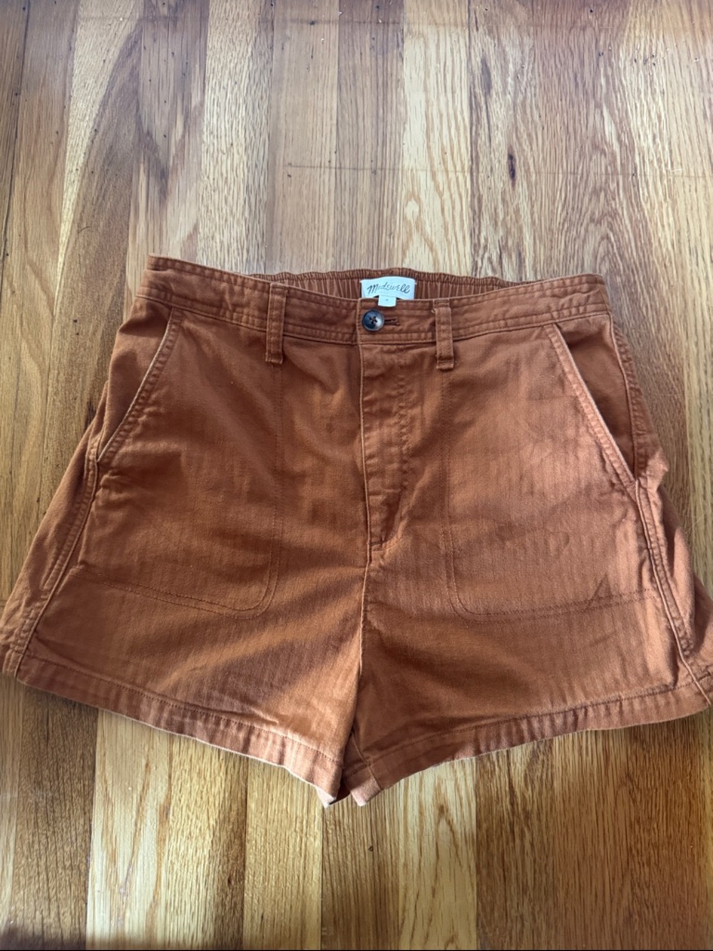 Madewell Cotton High Rise Shorts in Burnt Orange